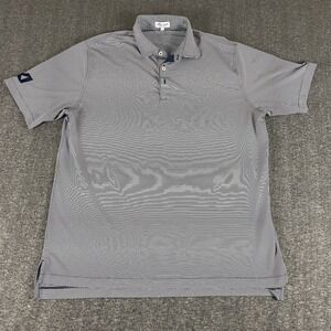 Peter Millar Summer Comfort Polo Men's L Navy Stripe Golf Shirt Flaws Wear - A7